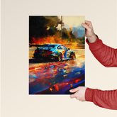 BMW M5 poster art showing a colorful artistic rendering of a BMW M5 racing car on a track