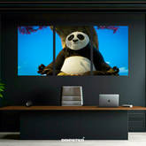 Kung Fu Panda wall poster featuring Po meditating under a tree in three-panel design above office desk