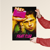 Dripster Fight Club poster featuring characters holding a pink bar of soap with bold text