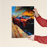Dripster La Ferrari car poster featuring a vibrant red sports car with dynamic colorful background