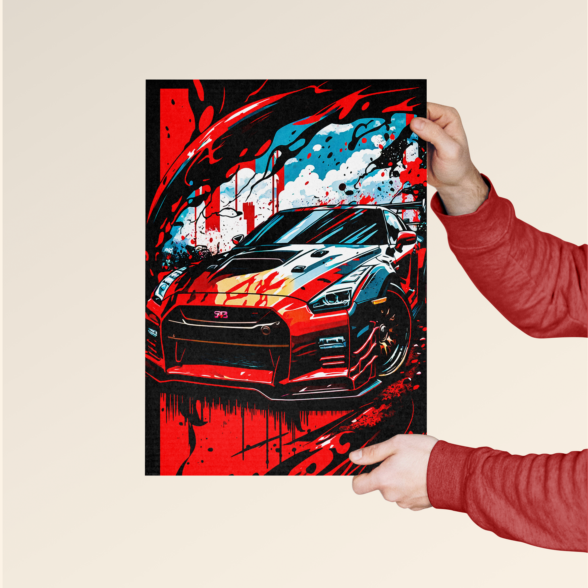 Anime Rulz Halloween themed poster featuring a red sports car, inspired by Stranger Things and celebrity images