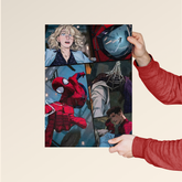 Spider-Verse comic poster by Dripster featuring multiple Spider-Man characters in comic book style