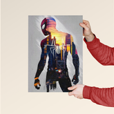 Spider-Man cityscape poster by Dripster featuring silhouette with sunset city skyline inside