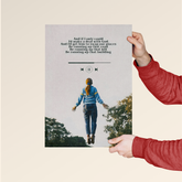 Stranger Things wall poster by Dripster featuring a levitating character and song lyrics with nature background