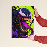Dripster Venom neon poster featuring vibrant purple and green venom character artwork