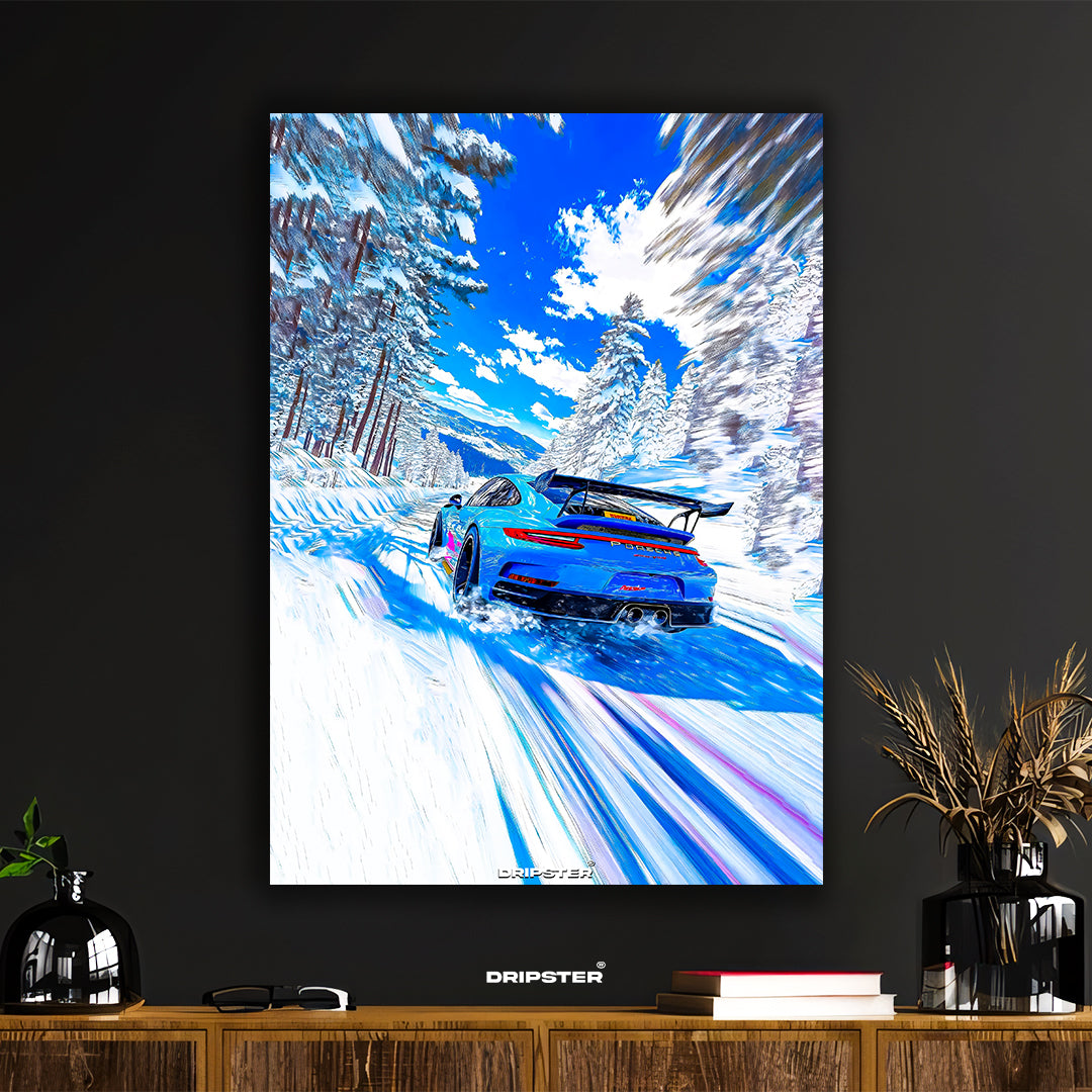 Dynamic Porsche Winter Drift Art Print