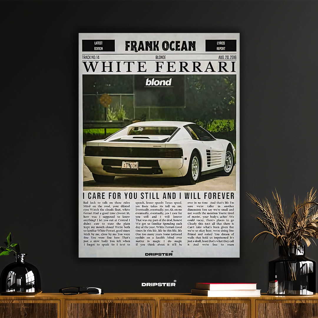 Frank Ocean "White Ferrari" Lyrics Poster - Blond Album Tribute