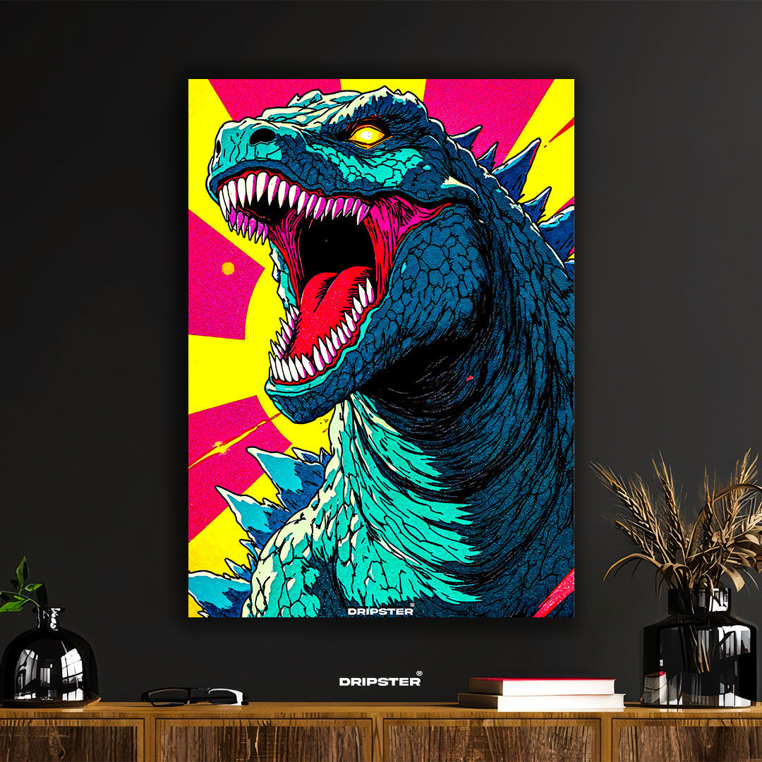 Roaring Godzilla Kaiju Vibrant Art Poster