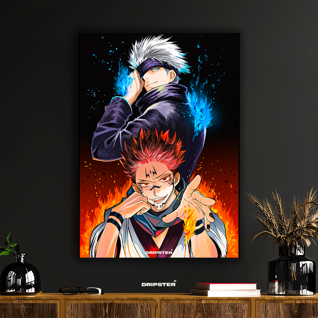 Gojo & Sukuna – Jujutsu Kaisen Fire & Cursed Energy Poster