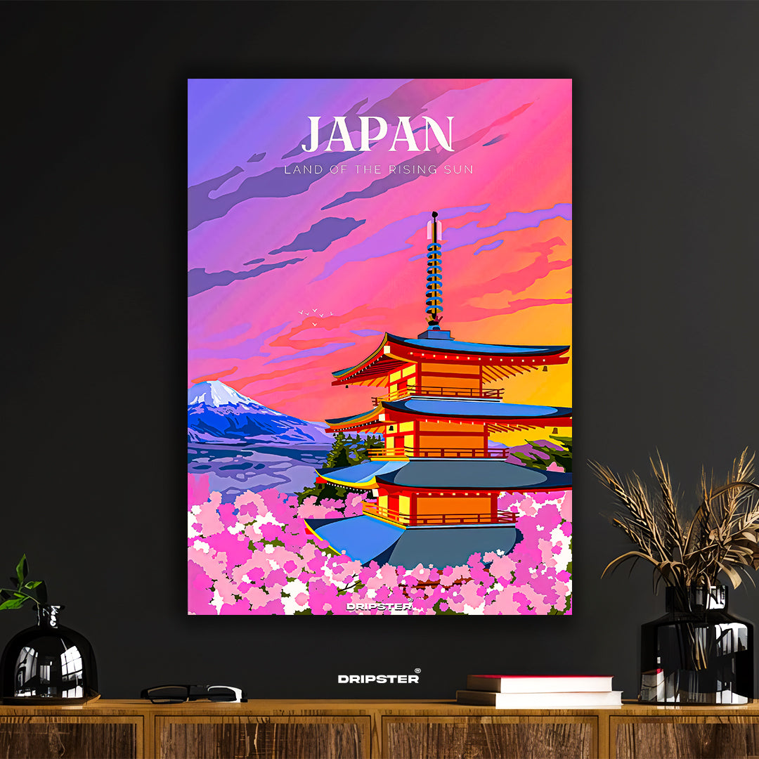 Japan Land of the Rising Sun Vibrant Travel Poster
