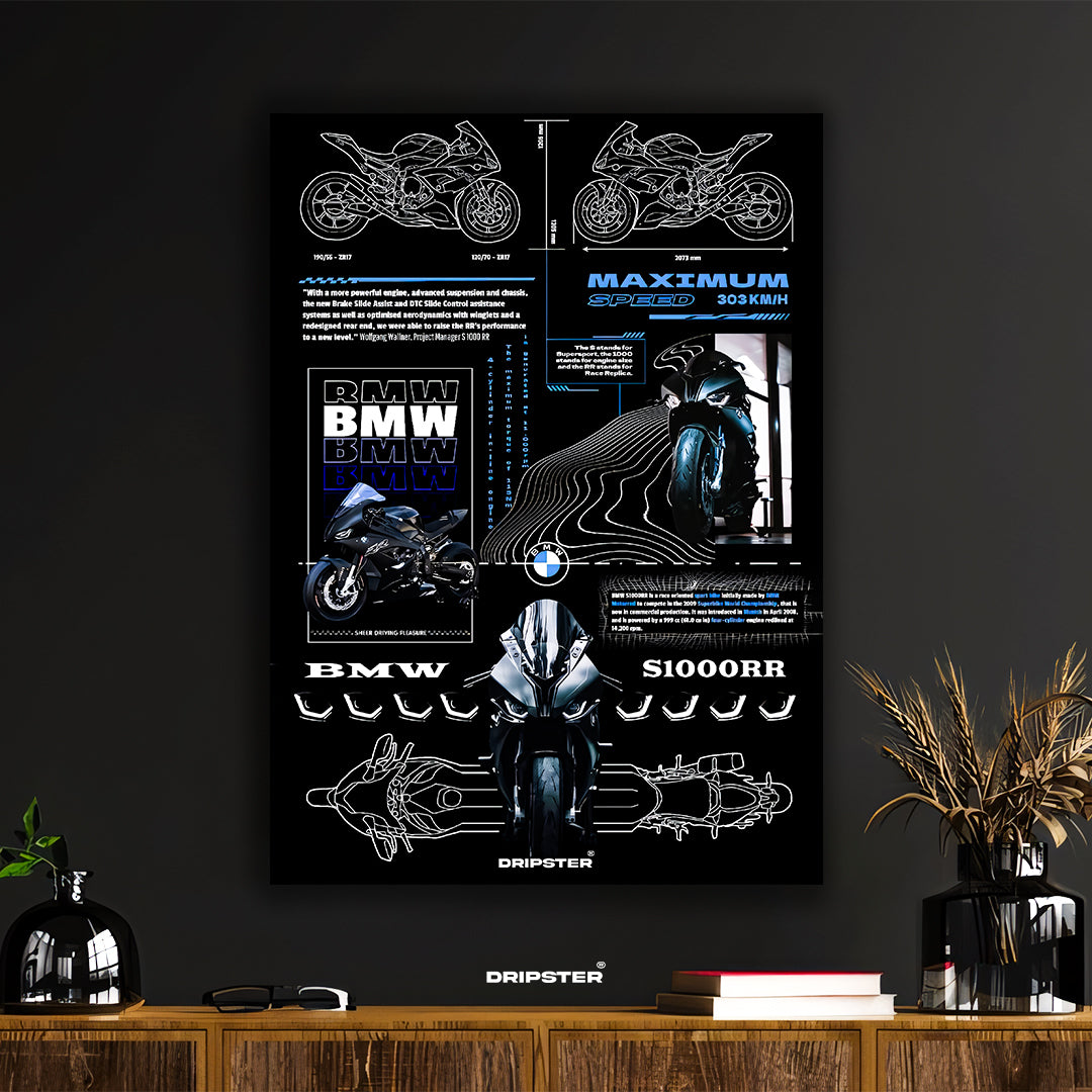 BMW S1000RR Blueprint Technical Motorcycle Poster