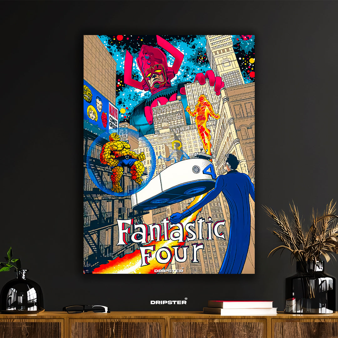 Fantastic Four vs Galactus Vintage Comic Art Poster