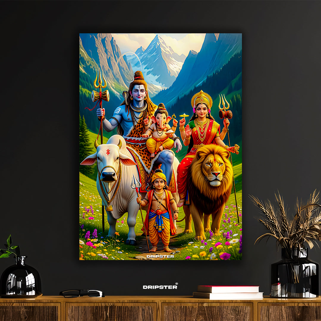 Divine Shiva Family Poster - Hindu Gods Wall Art Print