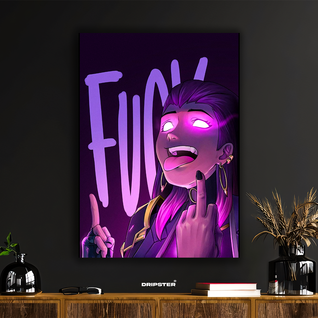 Neon Rebel – Anime Girl Middle Finger Poster