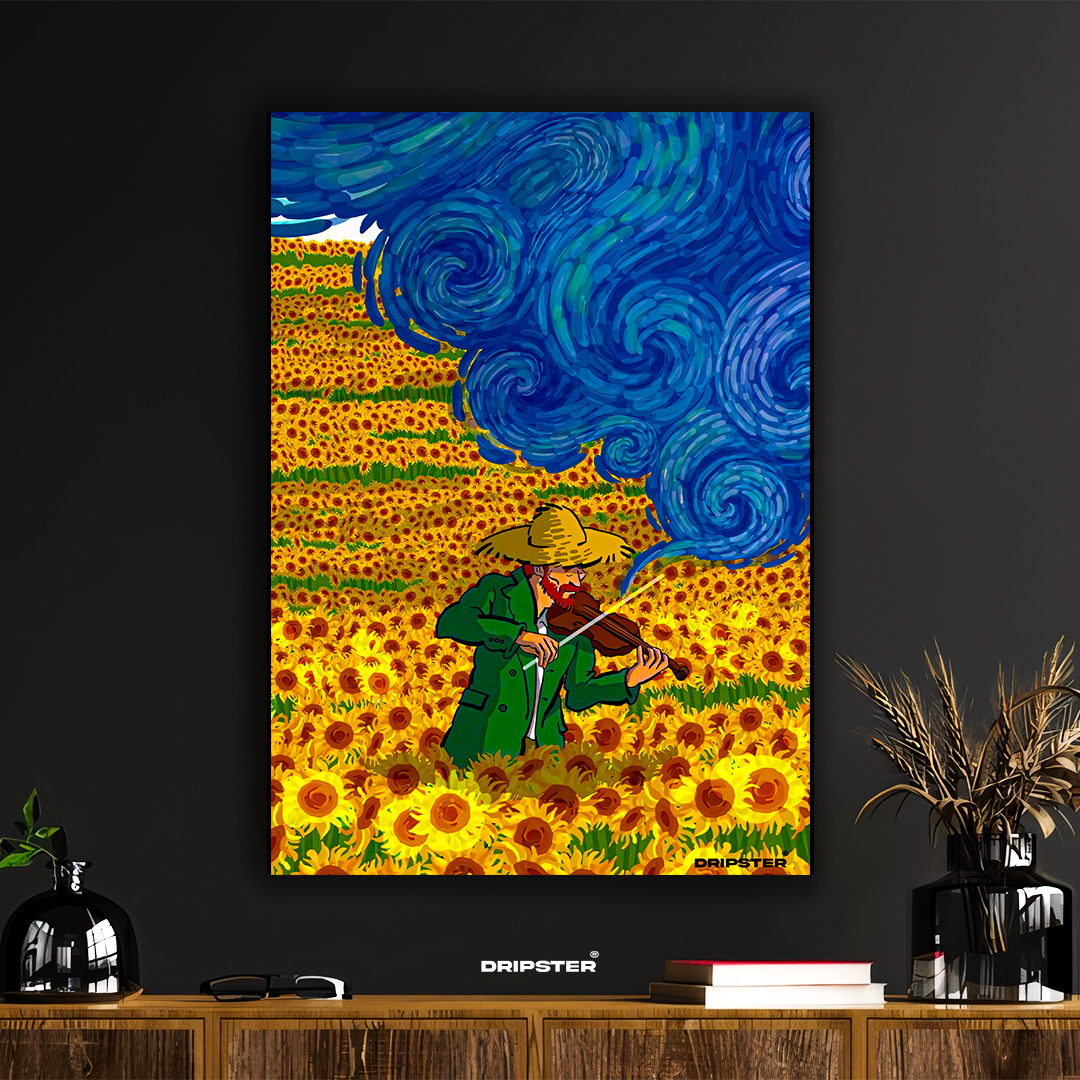 Van Gogh Violinist – Sunflowers & Swirls Poster