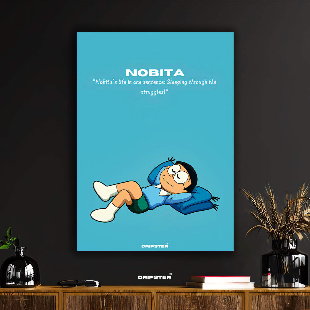 Nobita 'Sleeping Through Struggles' Quote Poster