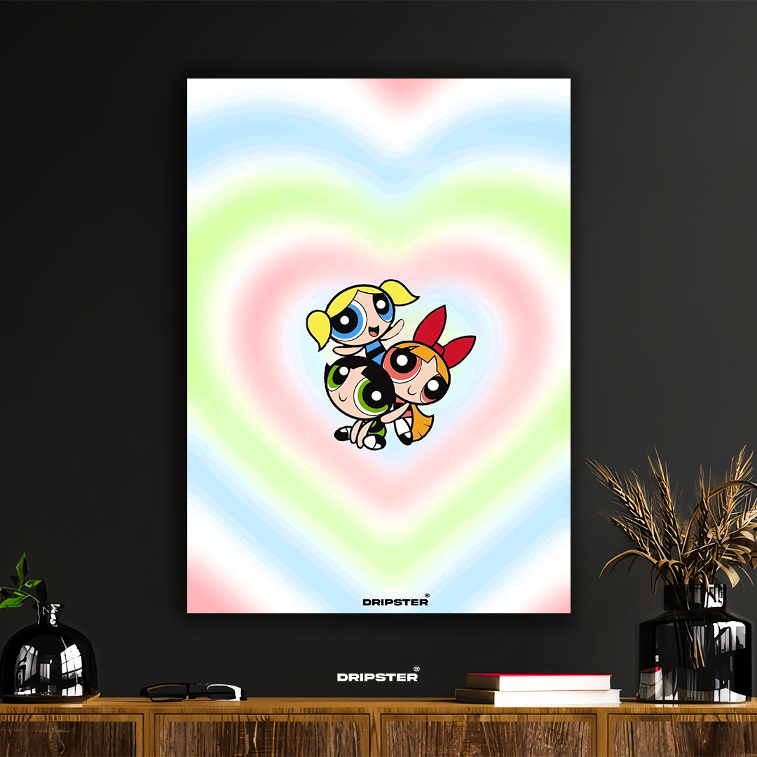 Powerpuff Girls Heart Poster | Blossom Bubbles Buttercup Art