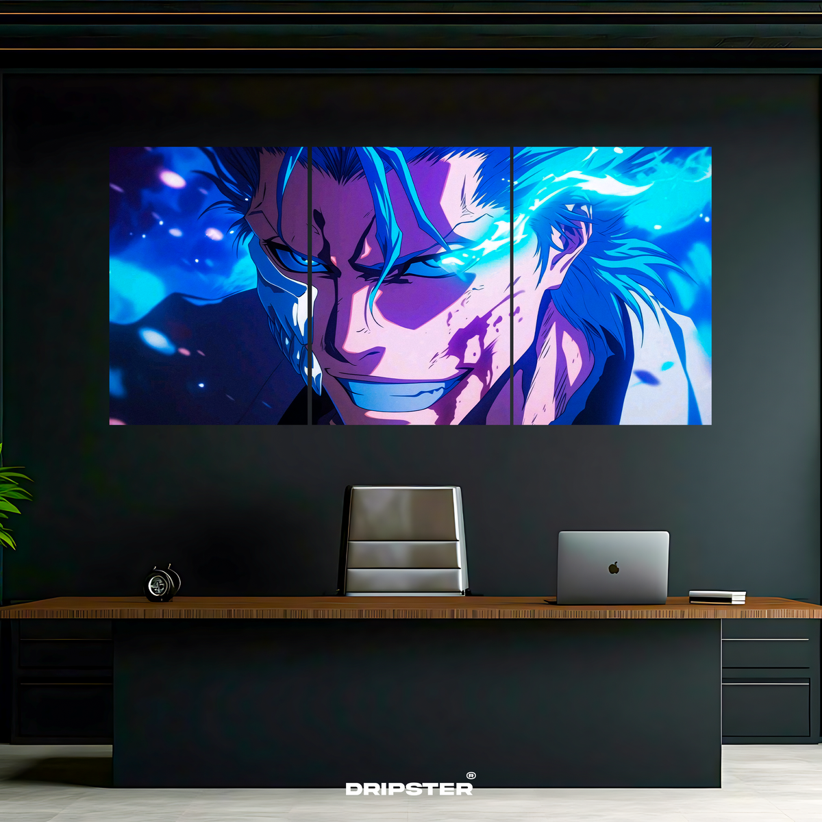 Grimmjow Jaegerjaquez wall poster by Dripster featuring a vibrant anime character split into three panels