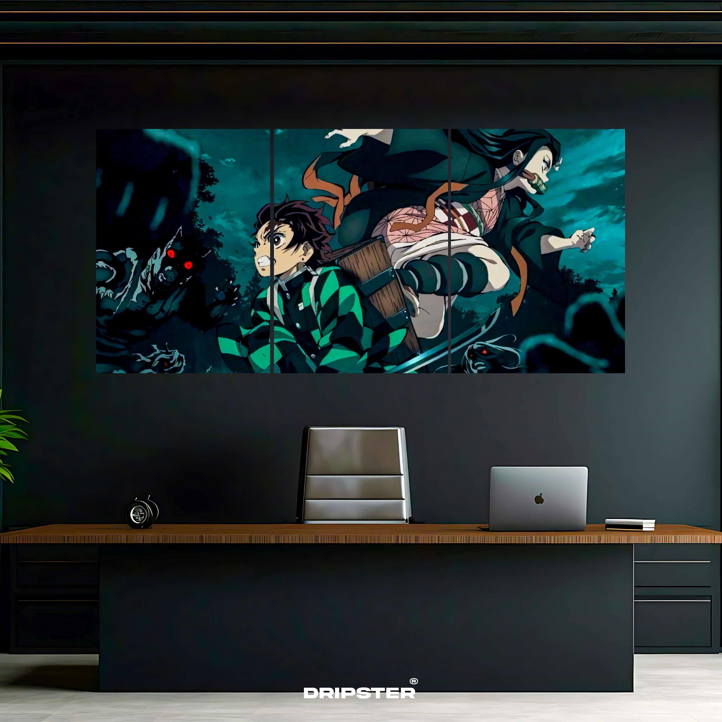 Tanjiro and Nezuko wall art poster by Dripster showcasing action scene from the anime