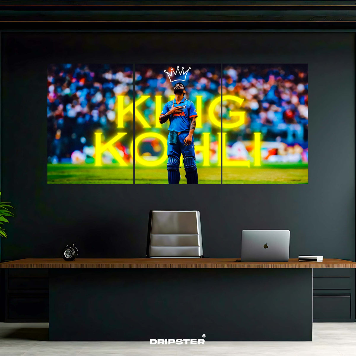 Virat Kohli legend wall poster by Dripster featuring cricket player with crown and King Kohli text